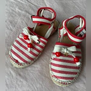 Bonpoint Red and White Striped Kids Sandals